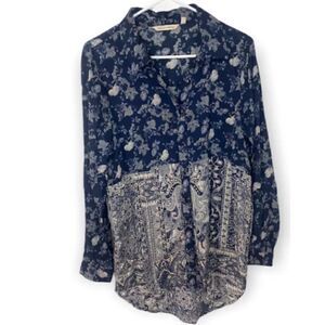 Soft Surroundings Floral Rustic Button Down Tunic Top S 100% Modal